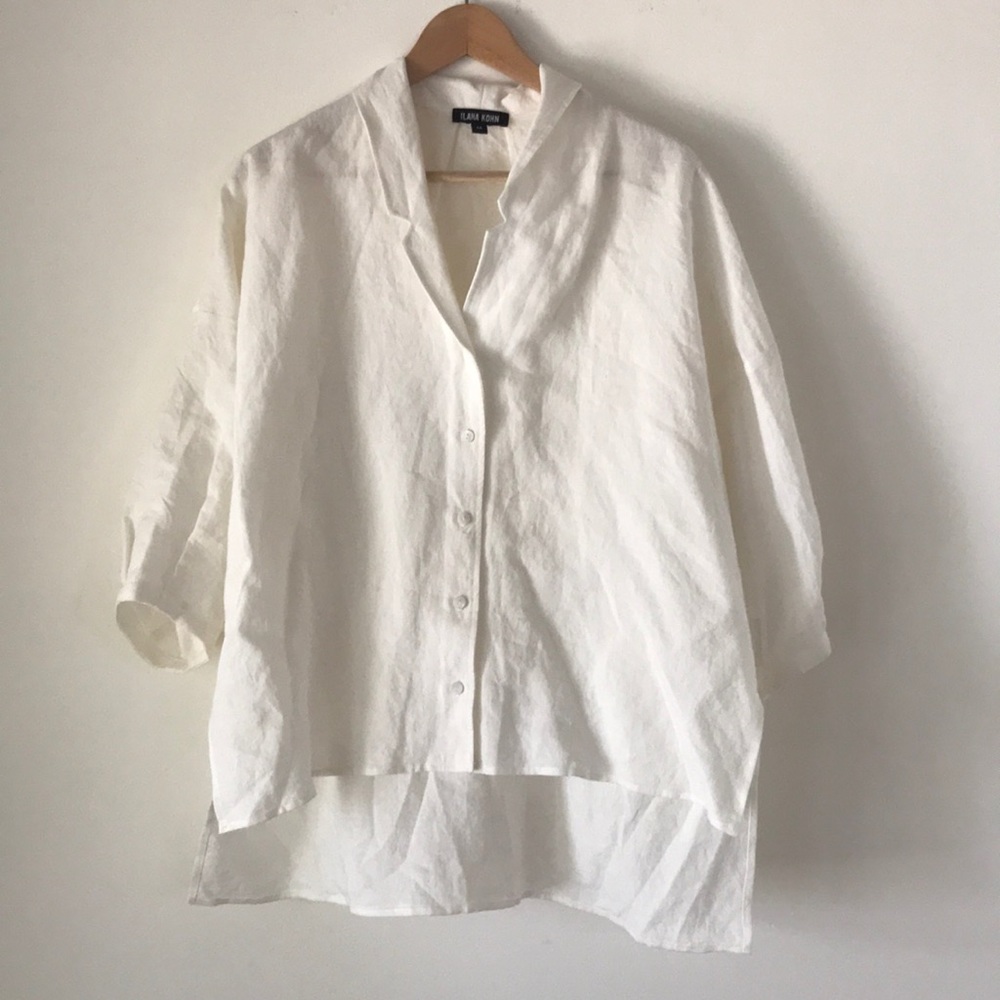 Ilana kohn linen blouse white 3/4 sleeve M